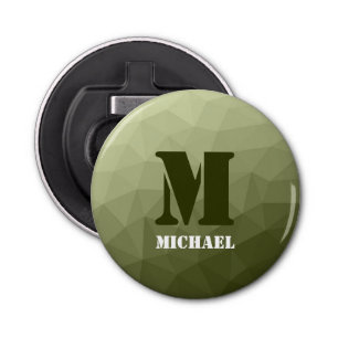 Monogram van het groene, geometrisch maaspatroon v button flesopener