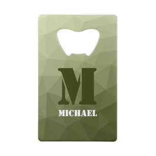 Monogram van het groene, geometrisch maaspatroon v creditkaart flessenopener