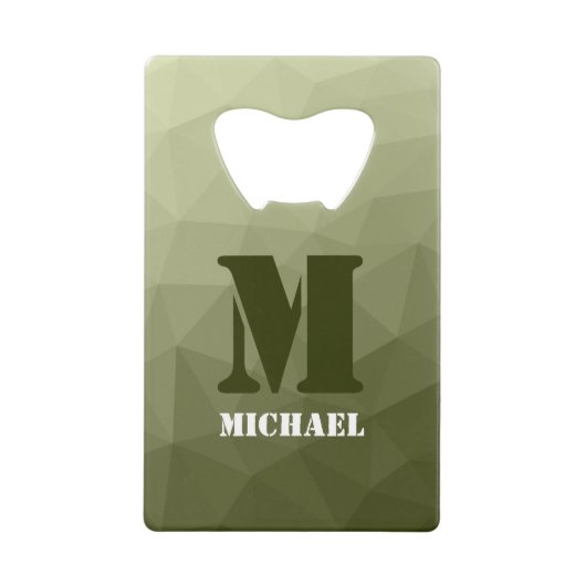 Monogram van het groene, geometrisch maaspatroon v creditkaart flessenopener (Voorkant)