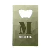 Monogram van het groene, geometrisch maaspatroon v creditkaart flessenopener (Achterkant)