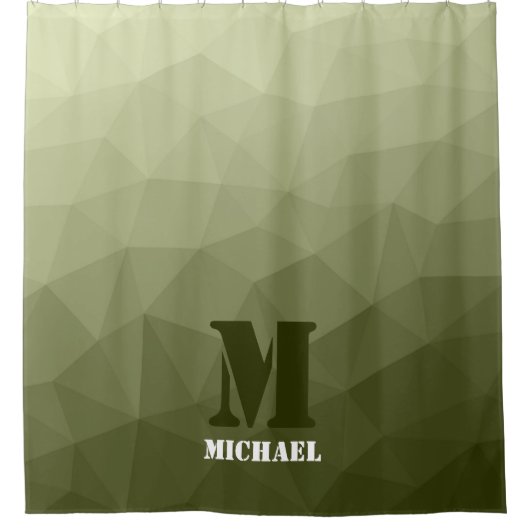 Monogram van het groene, geometrisch maaspatroon v douchegordijn (Voorkant)