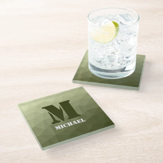 Monogram van het groene, geometrisch maaspatroon v glazen onderzetter (Schuin)