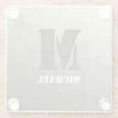 Monogram van het groene, geometrisch maaspatroon v glazen onderzetter (Achterkant)