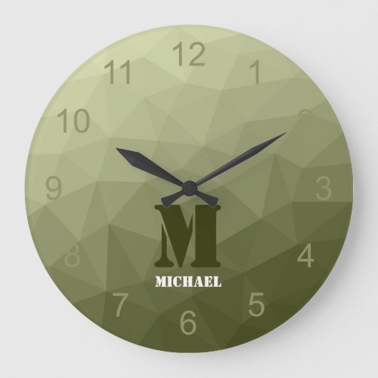 Monogram van het groene, geometrisch maaspatroon v grote klok (Voorkant)