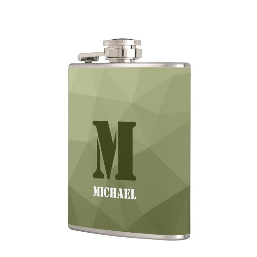 Monogram van het groene, geometrisch maaspatroon v heupfles (Links)