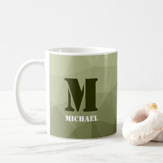Monogram van het groene, geometrisch maaspatroon v koffiemok (Met donut)