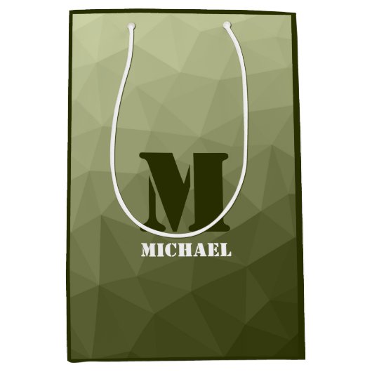 Monogram van het groene, geometrisch maaspatroon v medium cadeauzakje (Voorkant)