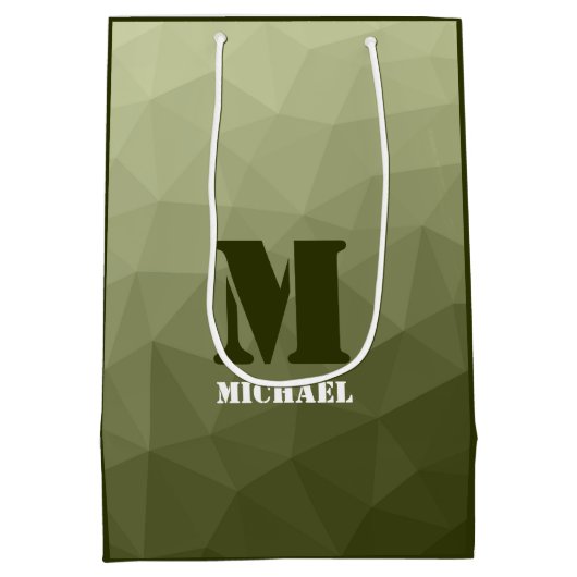 Monogram van het groene, geometrisch maaspatroon v medium cadeauzakje (Achterkant)