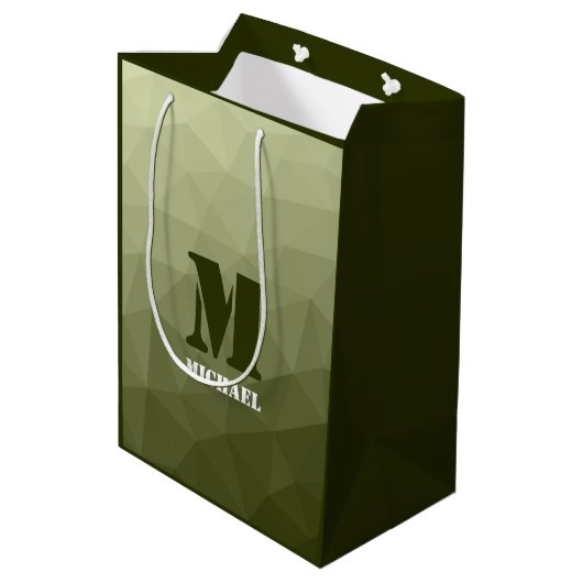 Monogram van het groene, geometrisch maaspatroon v medium cadeauzakje (Achterkant Gekanteld)