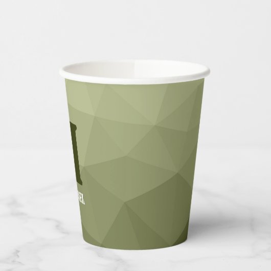 Monogram van het groene, geometrisch maaspatroon v papieren bekers (Links)