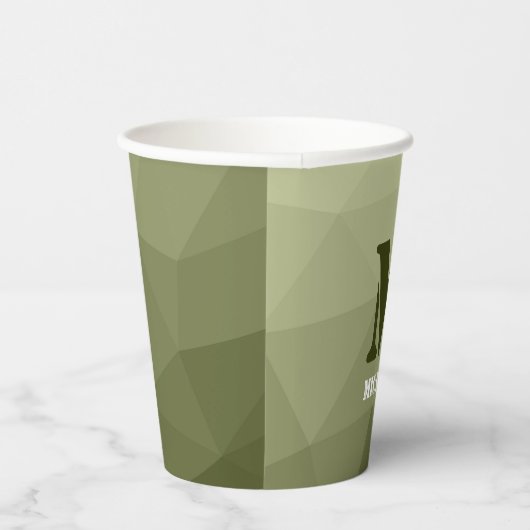Monogram van het groene, geometrisch maaspatroon v papieren bekers (Rechts)