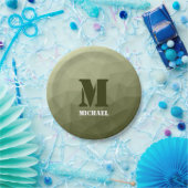 Monogram van het groene, geometrisch maaspatroon v papieren bordje (Feest)