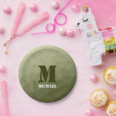 Monogram van het groene, geometrisch maaspatroon v papieren bordje (Feest)