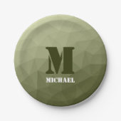 Monogram van het groene, geometrisch maaspatroon v papieren bordje (Voorkant)