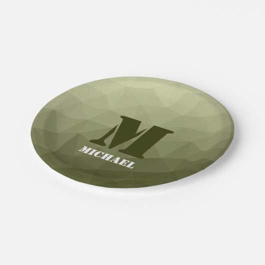 Monogram van het groene, geometrisch maaspatroon v papieren bordje (Gekanteld)