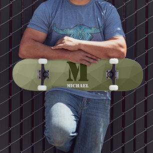 Monogram van het groene, geometrisch maaspatroon v persoonlijk skateboard