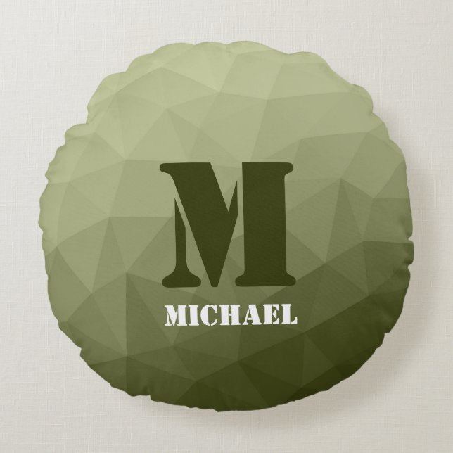 Monogram van het groene, geometrisch maaspatroon v rond kussen (Voorkant)