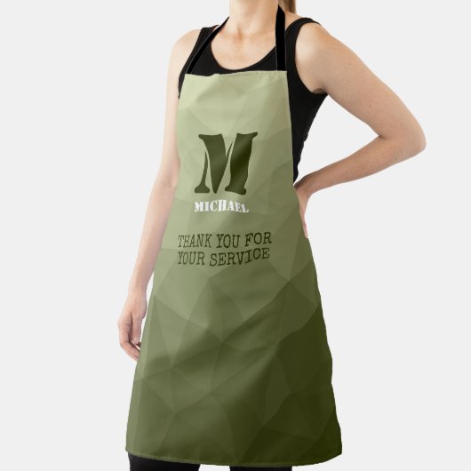 Monogram van het groene, geometrisch maaspatroon v schort (Insitu)