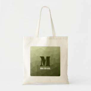 Monogram van het groene, geometrisch maaspatroon v tote bag
