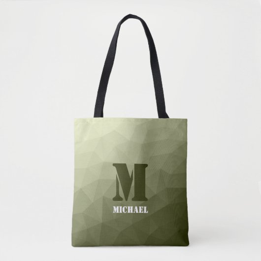 Monogram van het groene, geometrisch maaspatroon v tote bag (Voorkant)