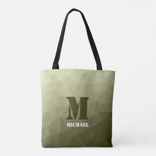 Monogram van het groene, geometrisch maaspatroon v tote bag (Achterkant)