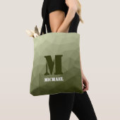 Monogram van het groene, geometrisch maaspatroon v tote bag (Dichtbij)