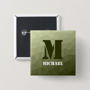 Monogram van het groene, geometrisch maaspatroon v vierkante button 5,1 cm