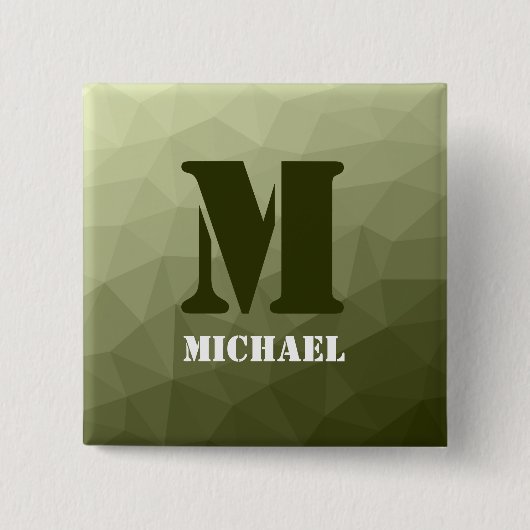 Monogram van het groene, geometrisch maaspatroon v vierkante button 5,1 cm (Voorkant)