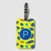 Monogram van het heldere, gele tropische leder bagagelabel (Voorkant (verticaal))