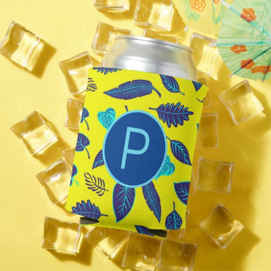 Monogram van het heldere, gele tropische leder blikjeskoeler (Insitu Zomer)