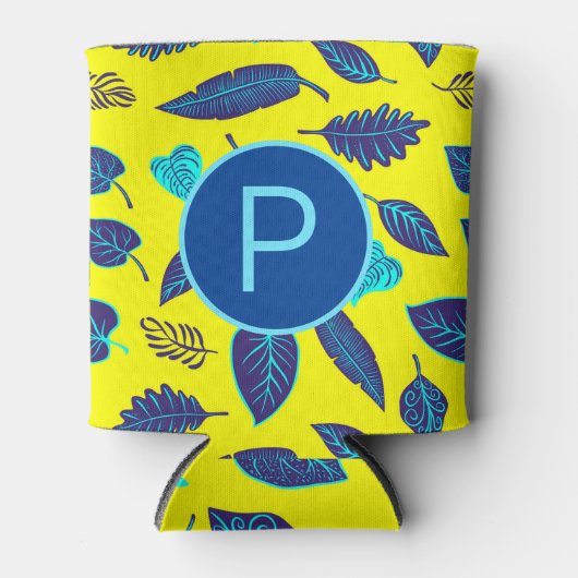 Monogram van het heldere, gele tropische leder blikjeskoeler (Voorkant)