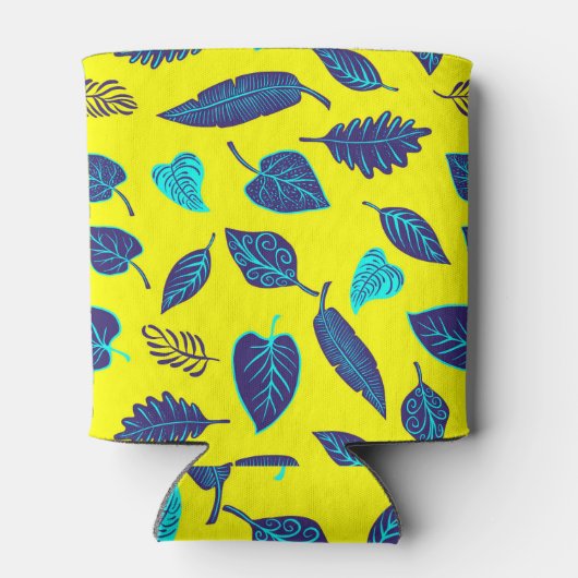 Monogram van het heldere, gele tropische leder blikjeskoeler (Achterkant)