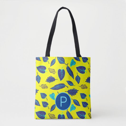 Monogram van het heldere, gele tropische leder tote bag (Voorkant)