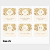 Monogram van het koninklijk en goudflens vierkante sticker (Vel)