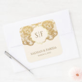 Monogram van het koninklijk en goudflens vierkante sticker (Envelop)