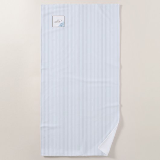 Monogram van het Manuscript Blue Stripe Fleur de L Strandlaken (Voorkant)