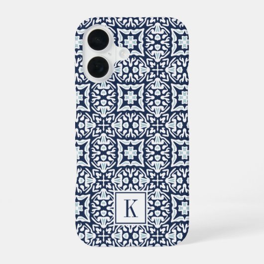 Monogram van het marine- en het Witte Mediterrane  iPhone 16 Hoesje (Achterkant)