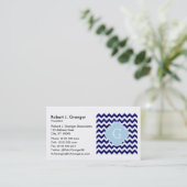 Monogram van het marinehok Chevron Blauwe Quatrefo Visitekaartje (Staand voorkant)