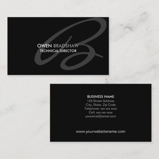 Monogram van het moderne en elegante zwarte monogr visitekaartje (Voorkant / Achterkant)