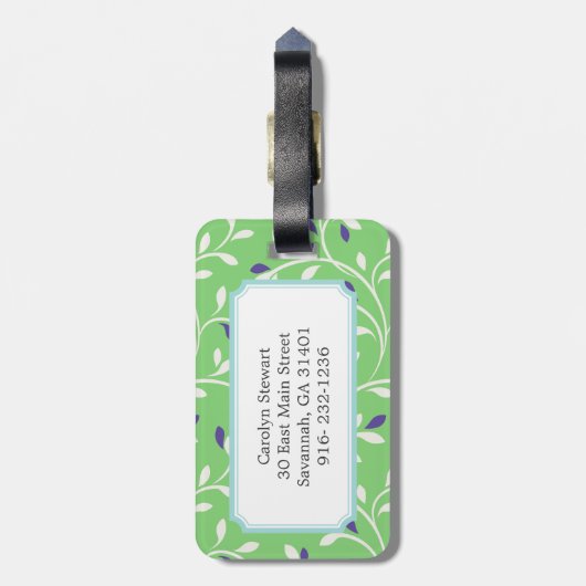 Monogram van het moderne groene krullingspatroon bagagelabel (Achterkant verticaal)