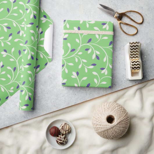 Monogram van het moderne groene krullingspatroon cadeaupapier (Crafts)