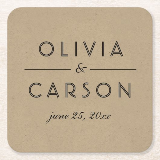 Monogram van het moderne Kraft- en Zwarte Weddensc Kartonnen Onderzetters (Voorkant)