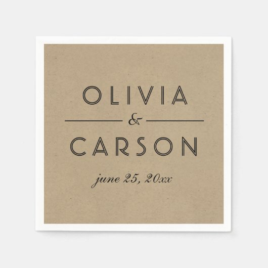 Monogram van het moderne Kraft- en Zwarte Weddensc Servetten (Voorkant)