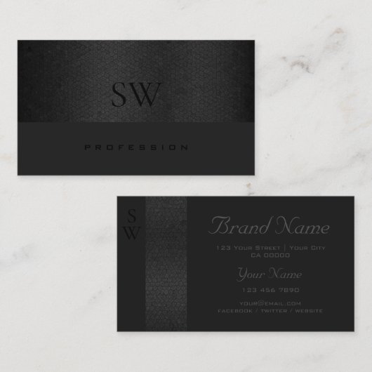 Monogram van het moderne zwarte slangenpatroon don visitekaartje (Voorkant / Achterkant)