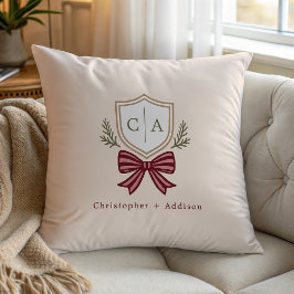 Monogram van het paar Crest Bow Christmas Sierkuss Kussen