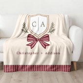 Monogram van het paar Namen Crest Bow Kerstmis Fleece Deken