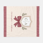 Monogram van het paar Namen Crest Bow Kerstmis Fleece Deken (Voorkant (Horizontaal))