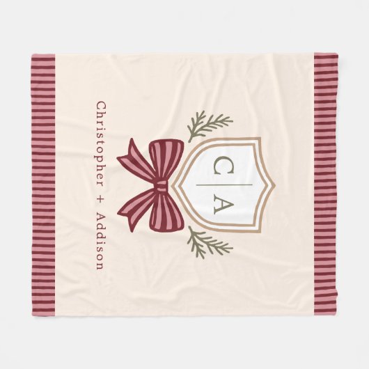 Monogram van het paar Namen Crest Bow Kerstmis Fleece Deken (Voorkant (Horizontaal))