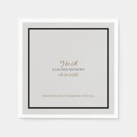 Monogram van het paar (namen/initiaal) op wit servetten (Voorkant)