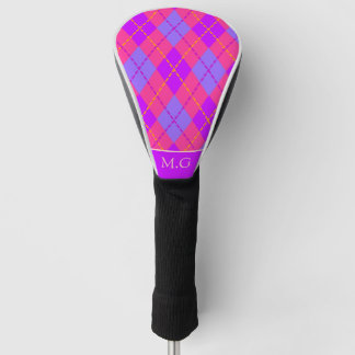 Monogram van het Patroon van de Helderroze Roze en Golfheadcover